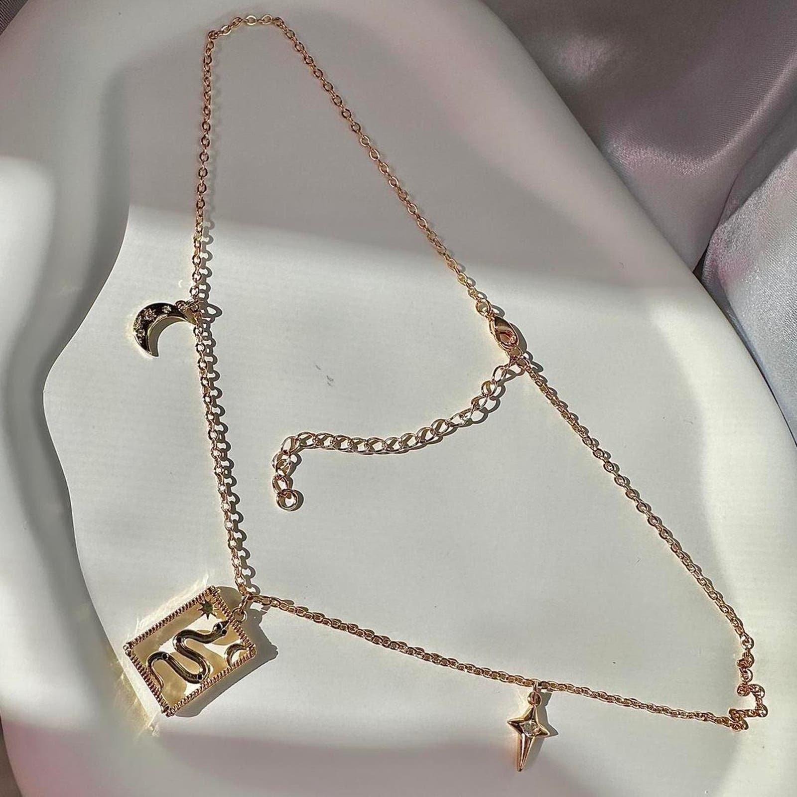 Handmade gold plated celestial snake necklace