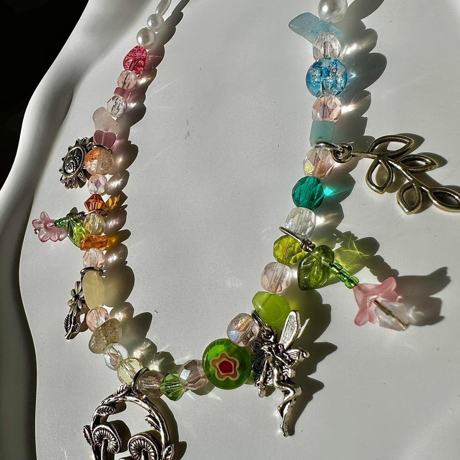 Handmade beaded charm necklace