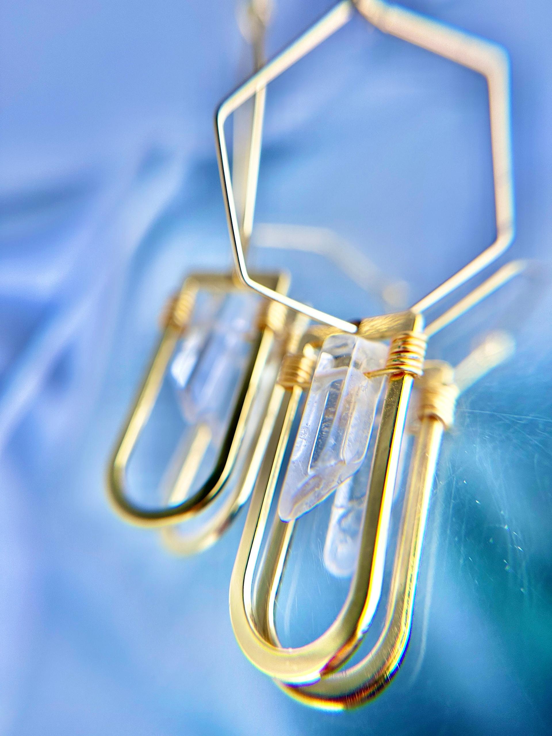 Quartz Gold Hexagon Hoops