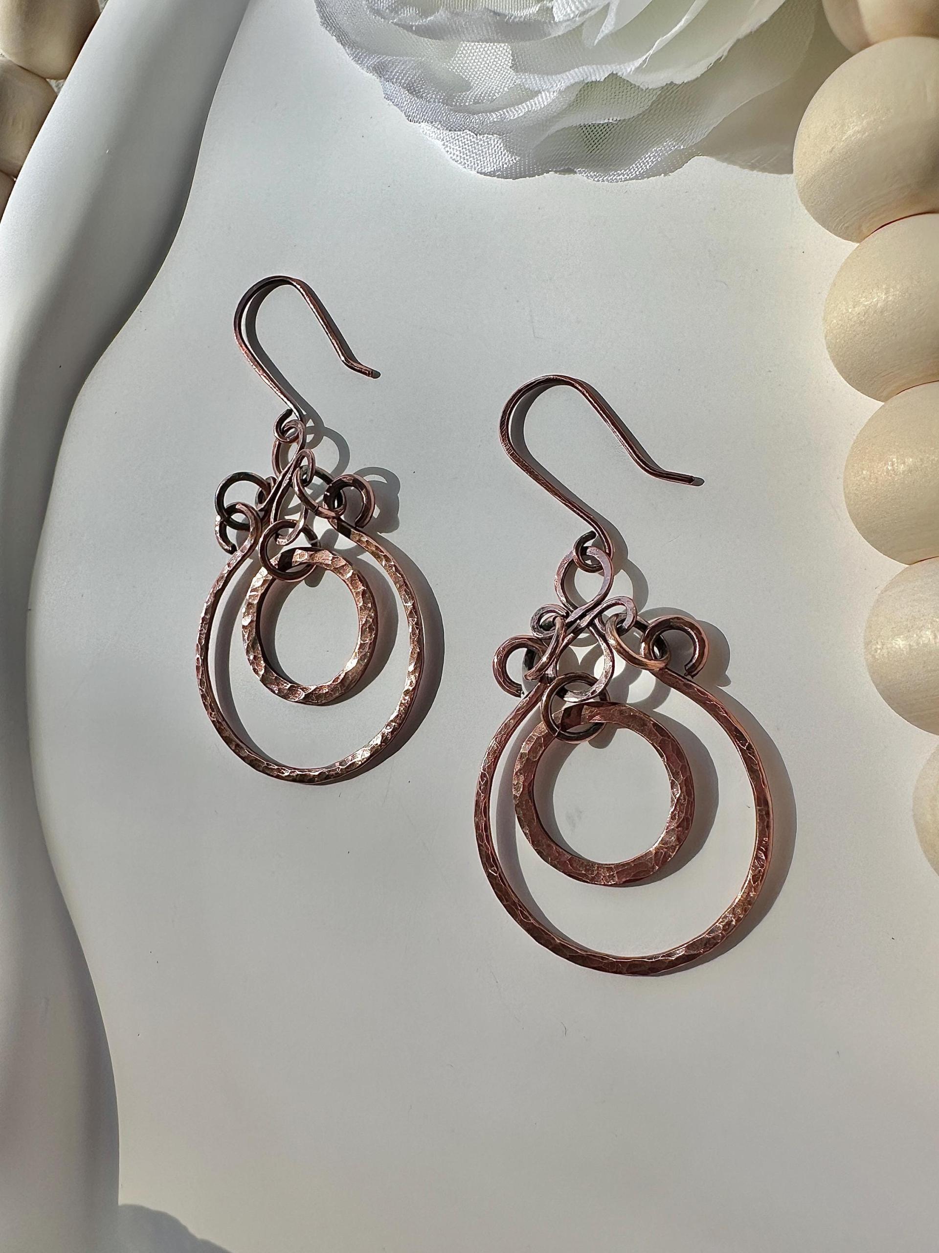 Handmade Oxidized Hammered Copper Dangle Earrings