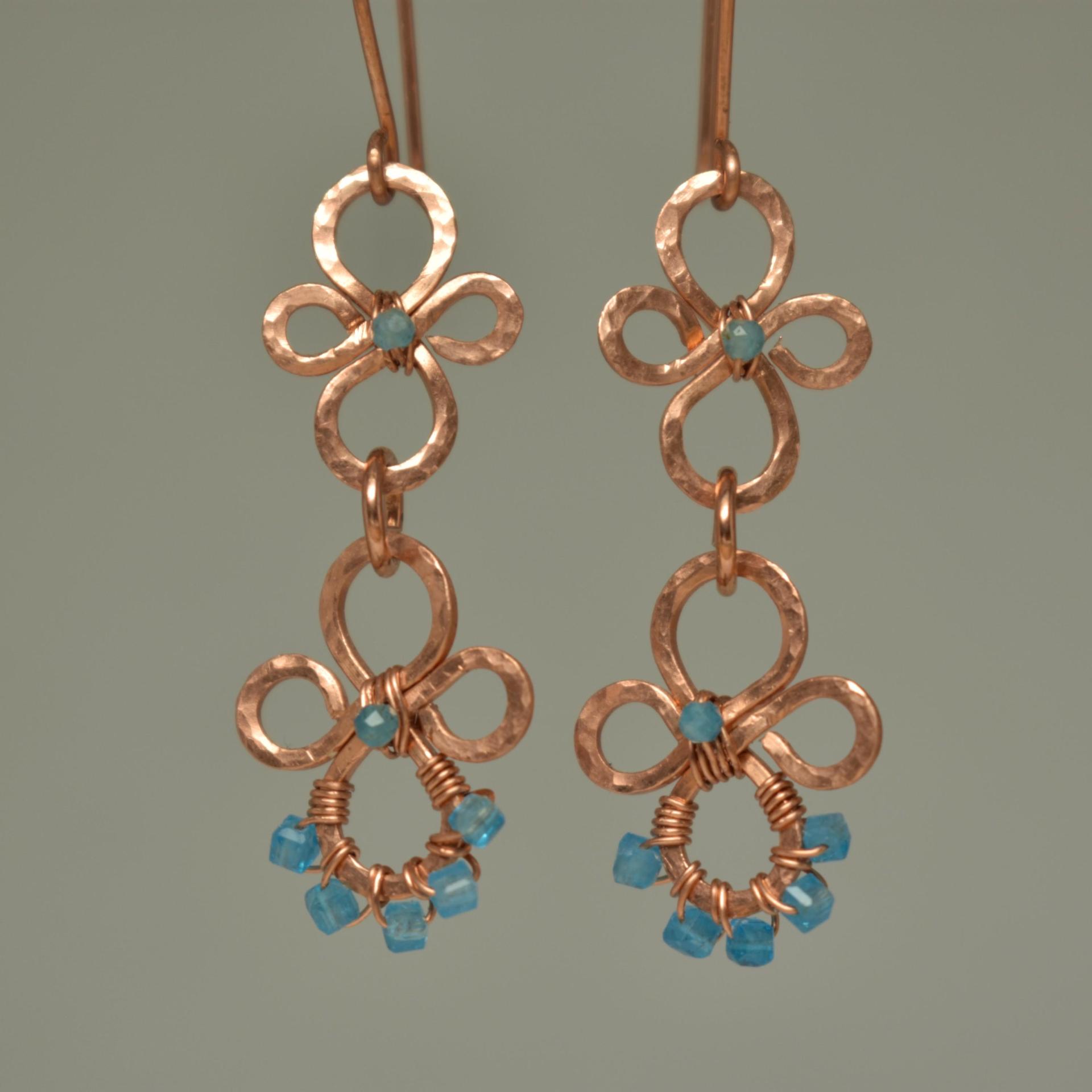 Natural Apatite Hammered Copper Flower Dangle Earrings