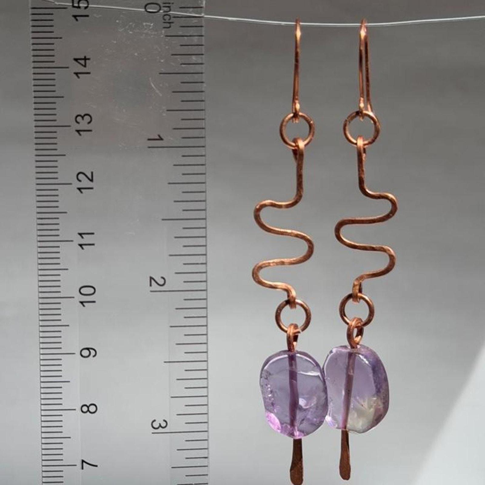 Ametrine & Hammered Copper Wavy Eclectic Statement Earrings