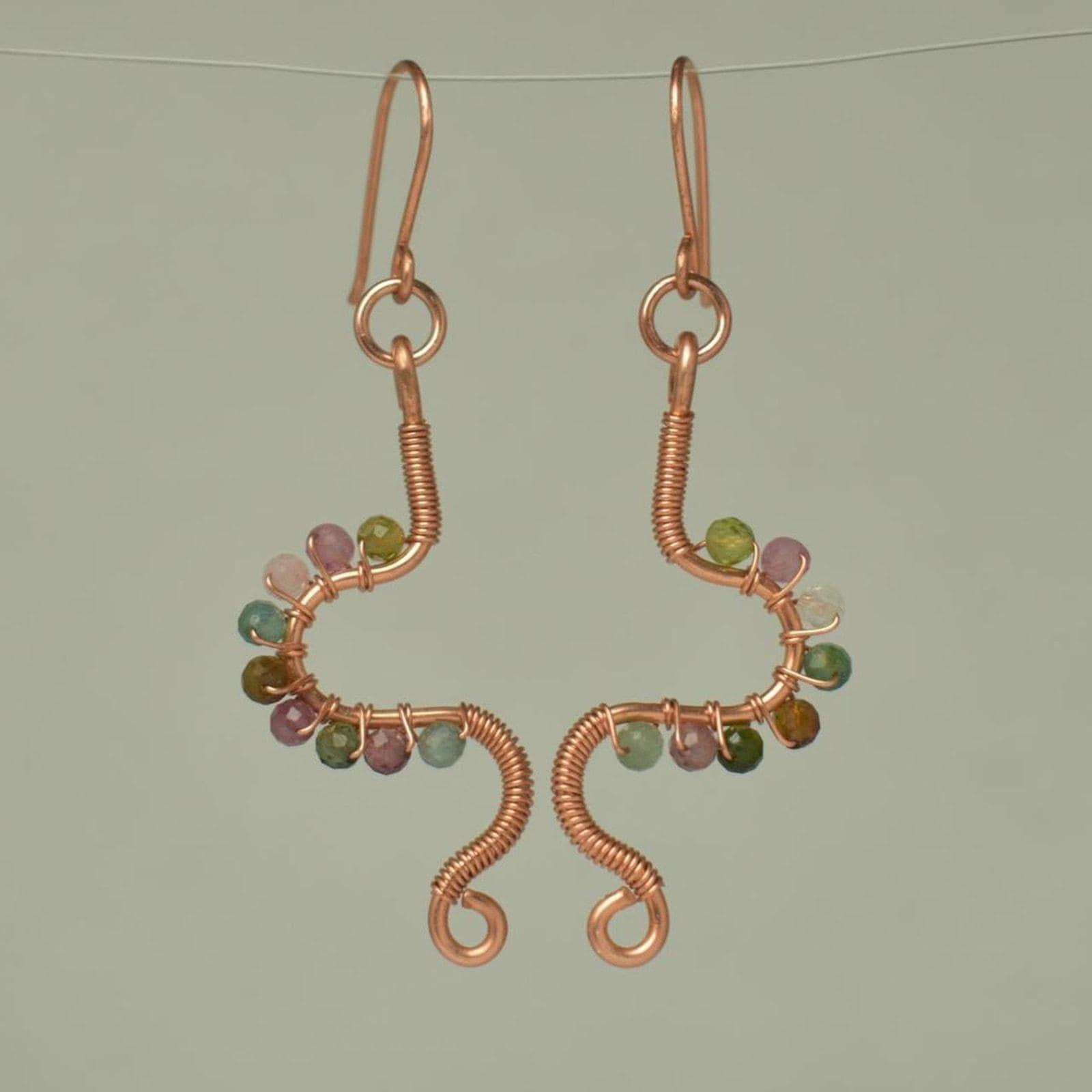 Tourmaline & Copper Eclectic Freeform Shape Earrings