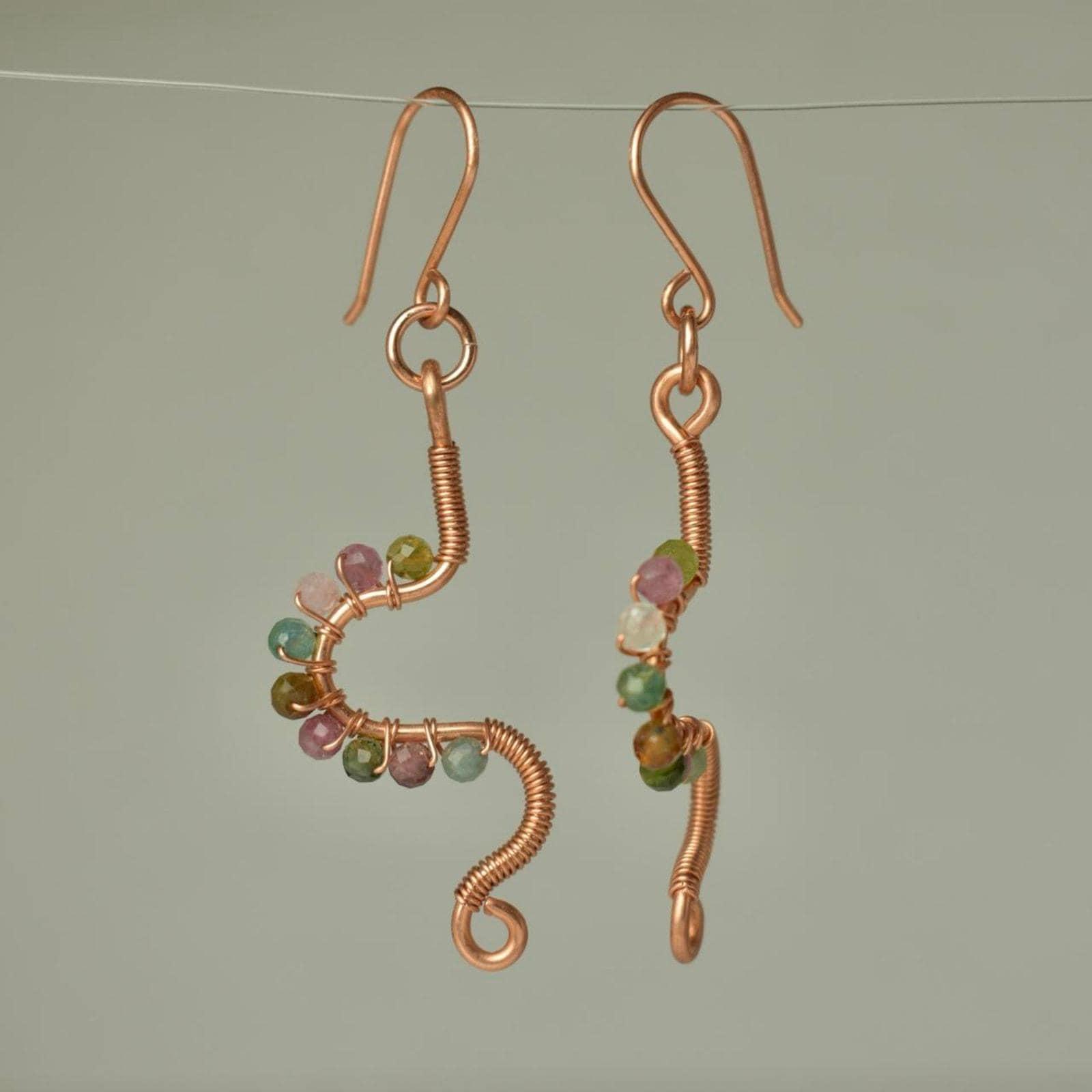 Tourmaline & Copper Eclectic Freeform Shape Earrings