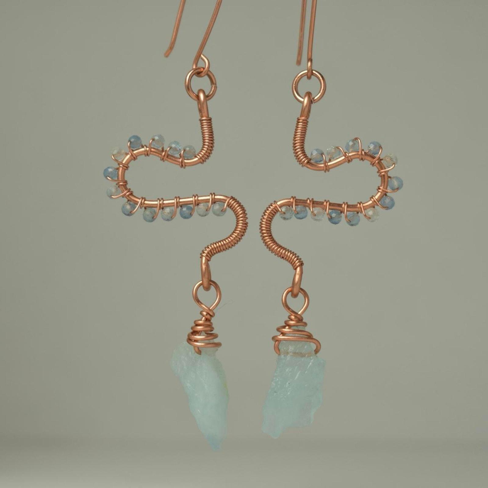 Aquamarine & Copper | Eclectic Freeform Dangle Earrings