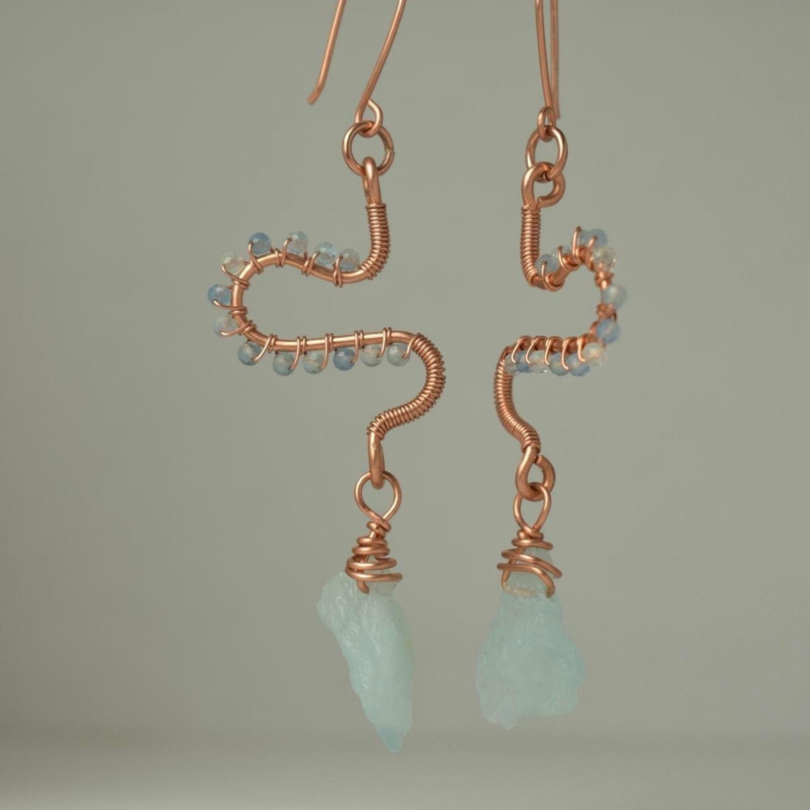 Aquamarine & Copper | Eclectic Freeform Dangle Earrings