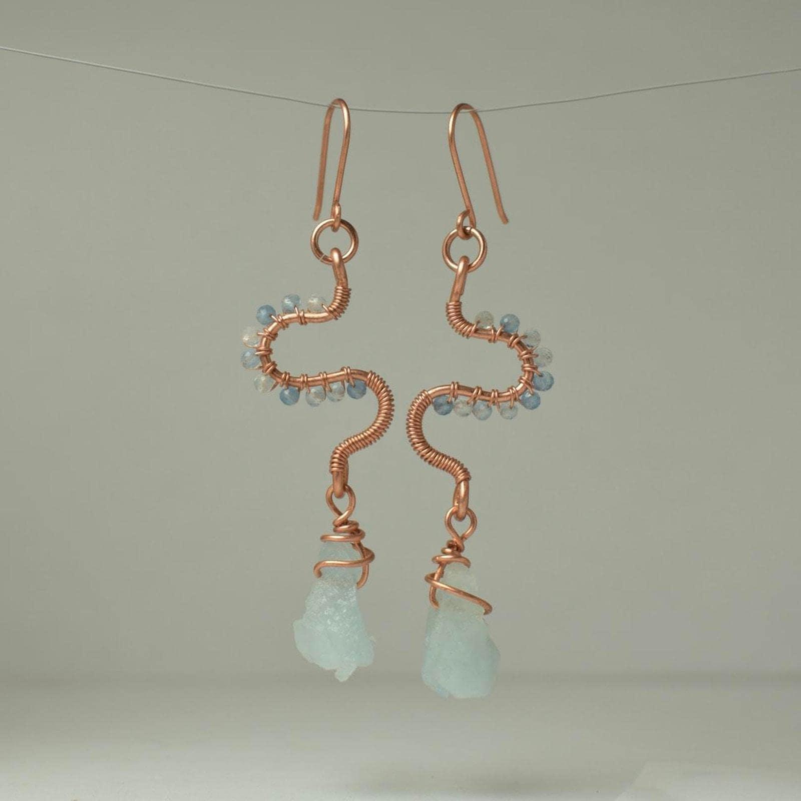 Aquamarine & Copper | Eclectic Freeform Dangle Earrings