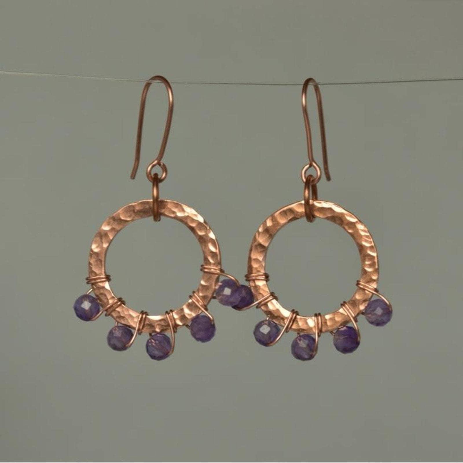 Amethyst & Hammered Copper Beaded Halo Earrings