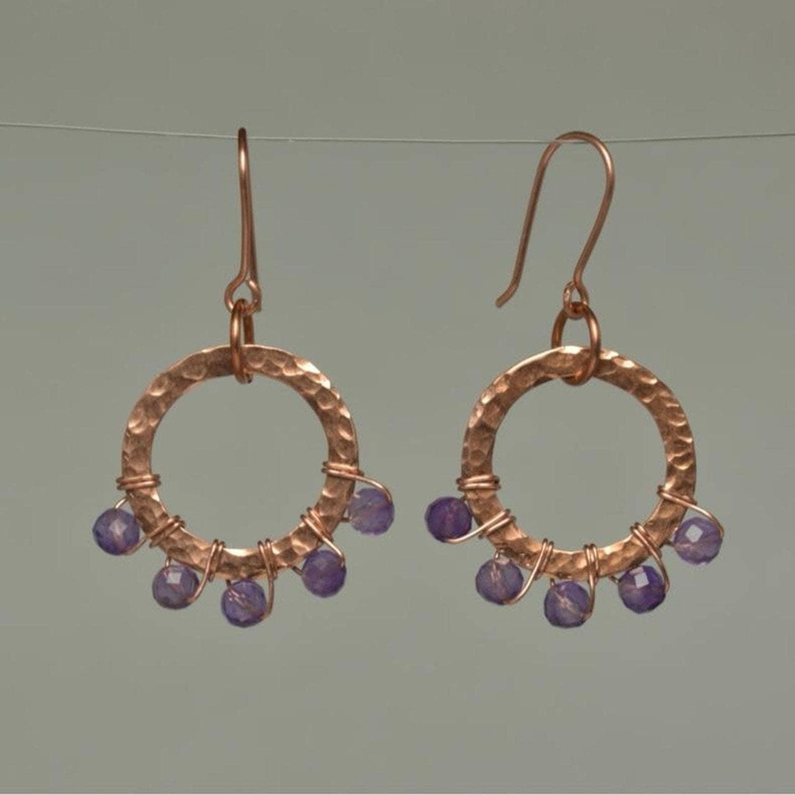 Amethyst & Hammered Copper Beaded Halo Earrings