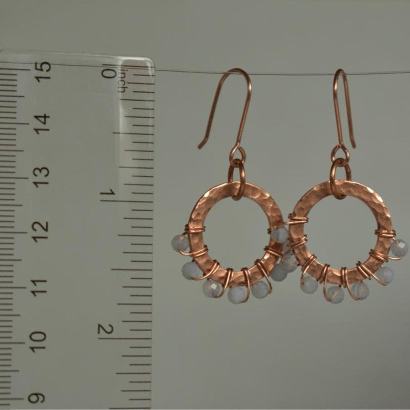 Blue Lace Agate & Hammered Copper Beaded Halo Earrings