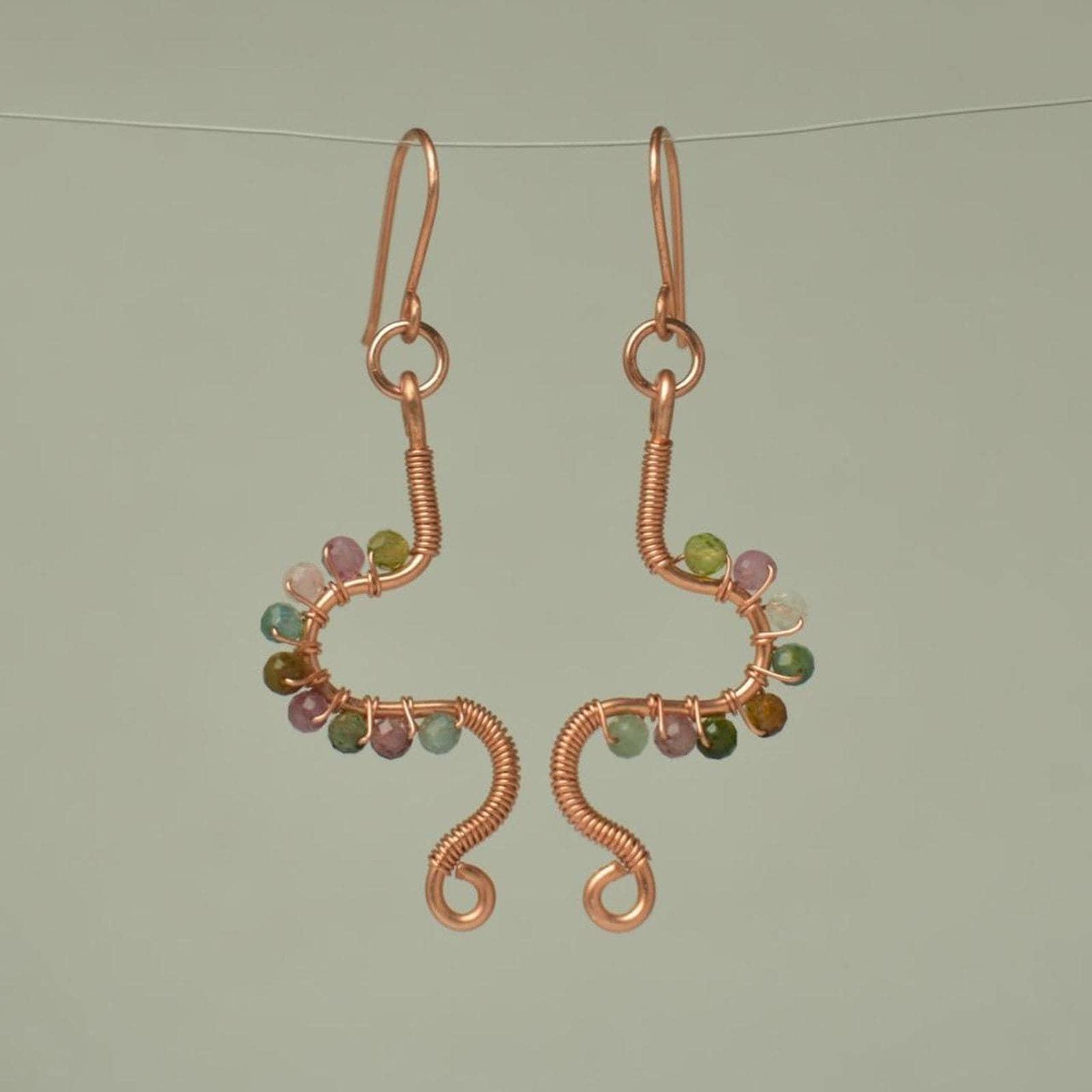 Tourmaline & Copper Eclectic Freeform Shape Earrings