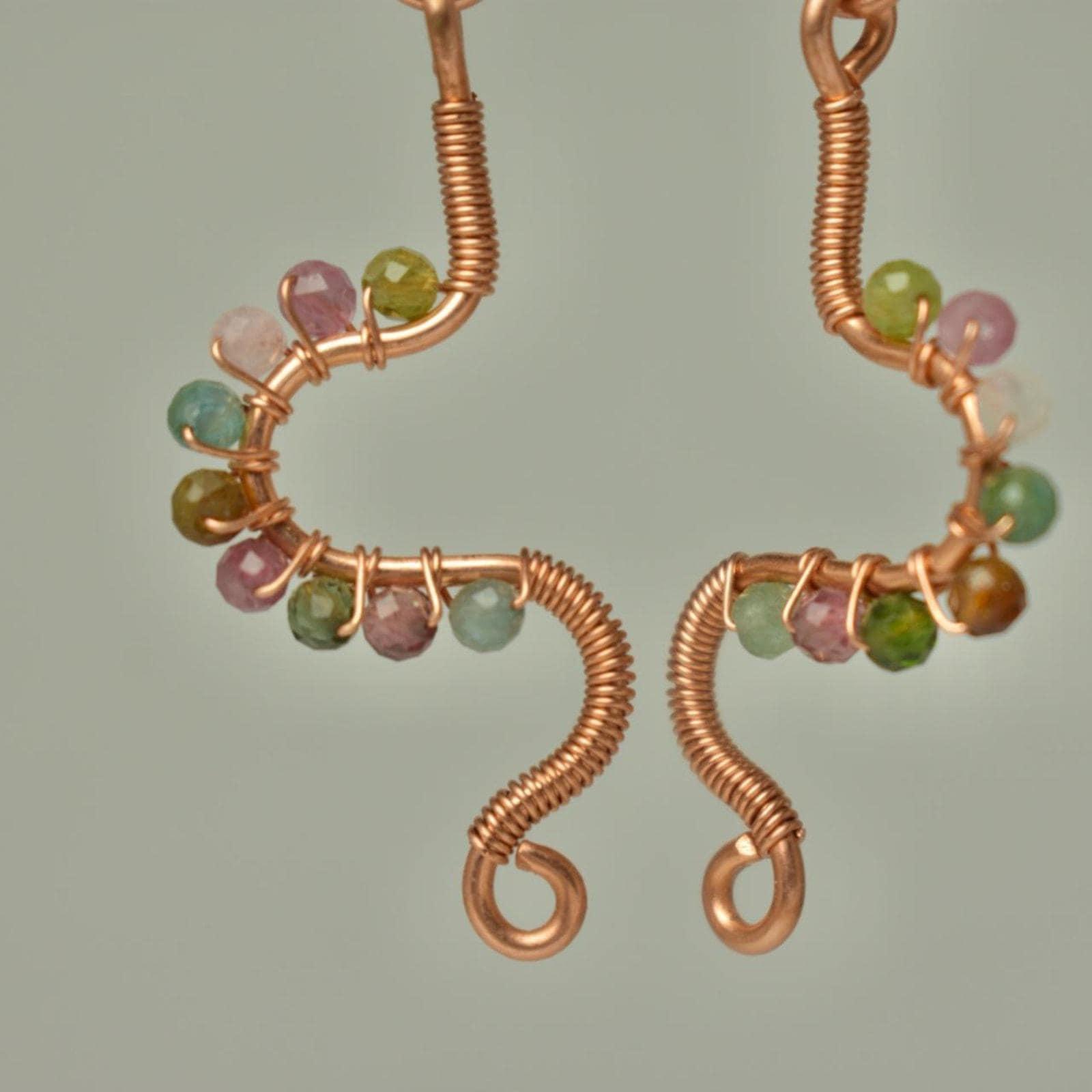 Tourmaline & Copper Eclectic Freeform Shape Earrings