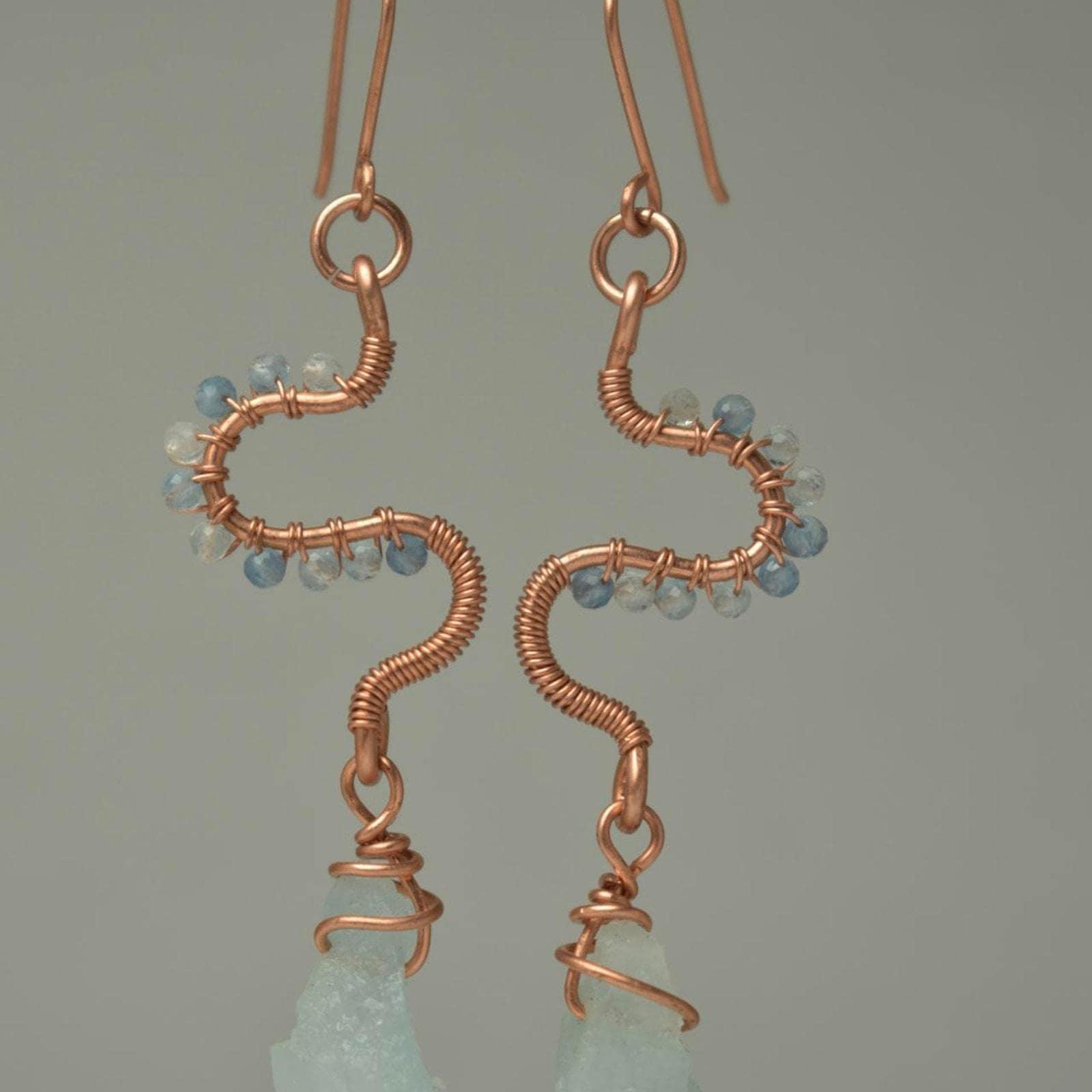 Aquamarine & Copper | Eclectic Freeform Dangle Earrings