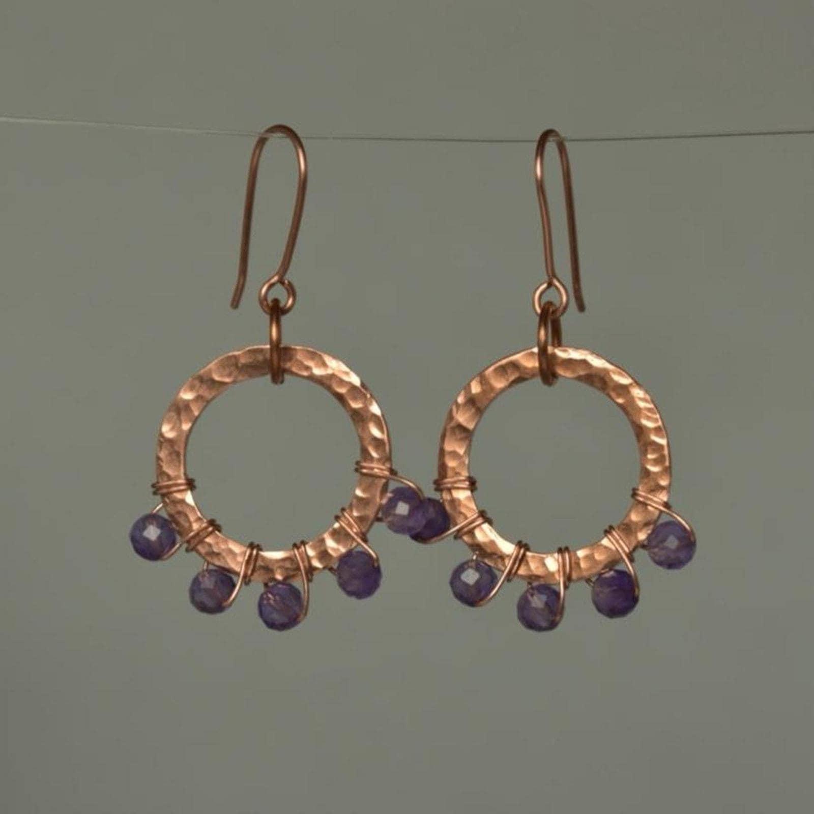 Amethyst & Hammered Copper Beaded Halo Earrings
