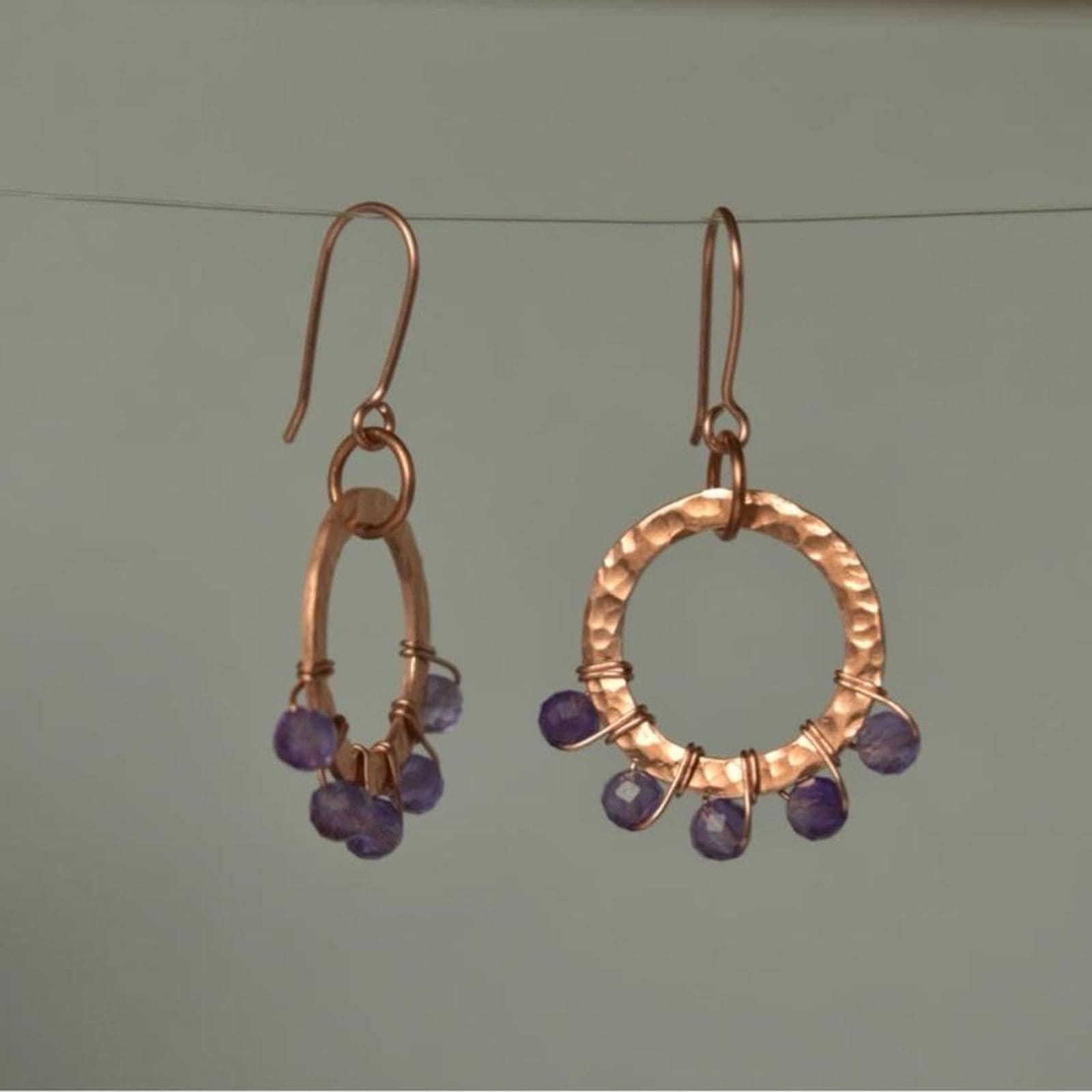 Amethyst & Hammered Copper Beaded Halo Earrings