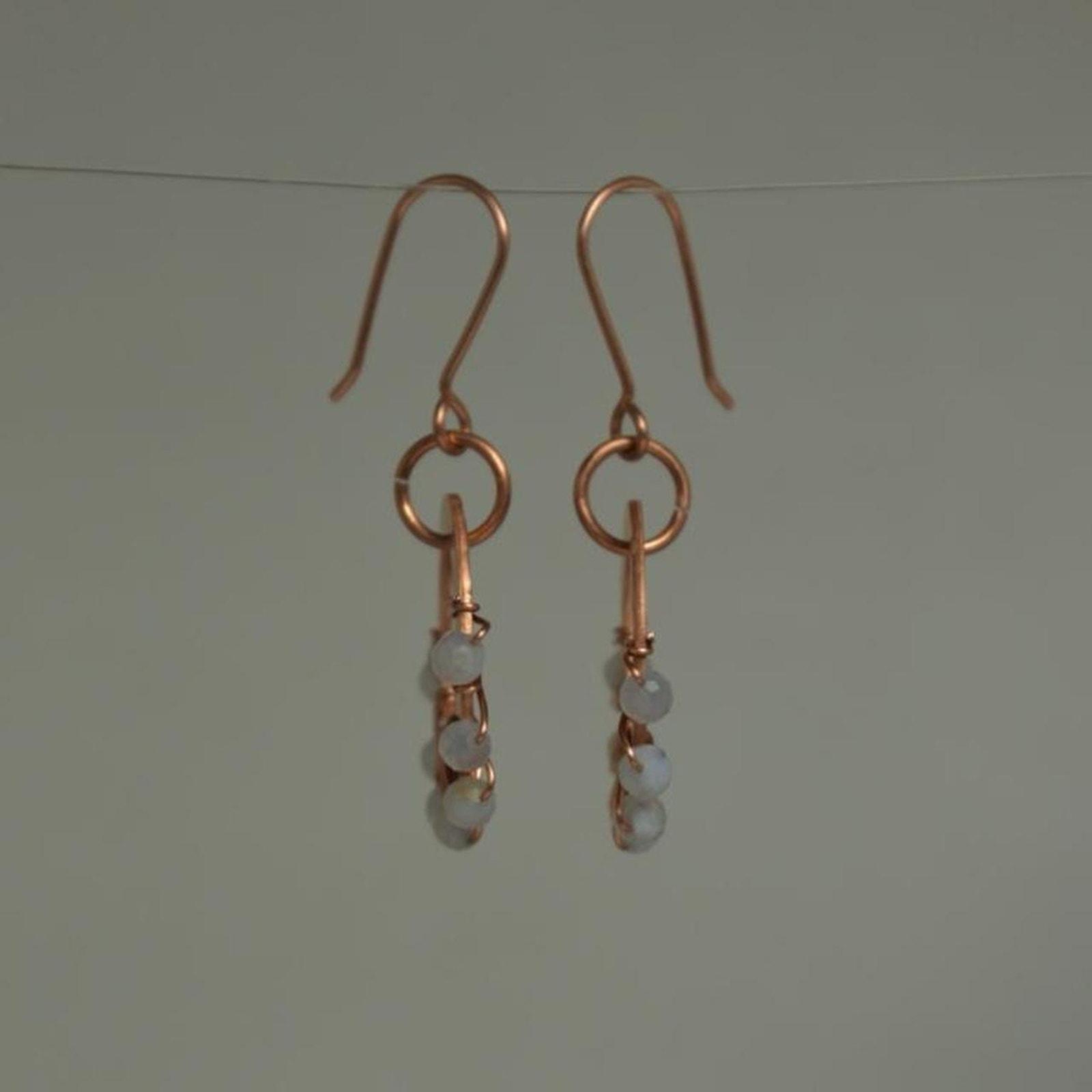 Blue Lace Agate & Hammered Copper Beaded Halo Earrings