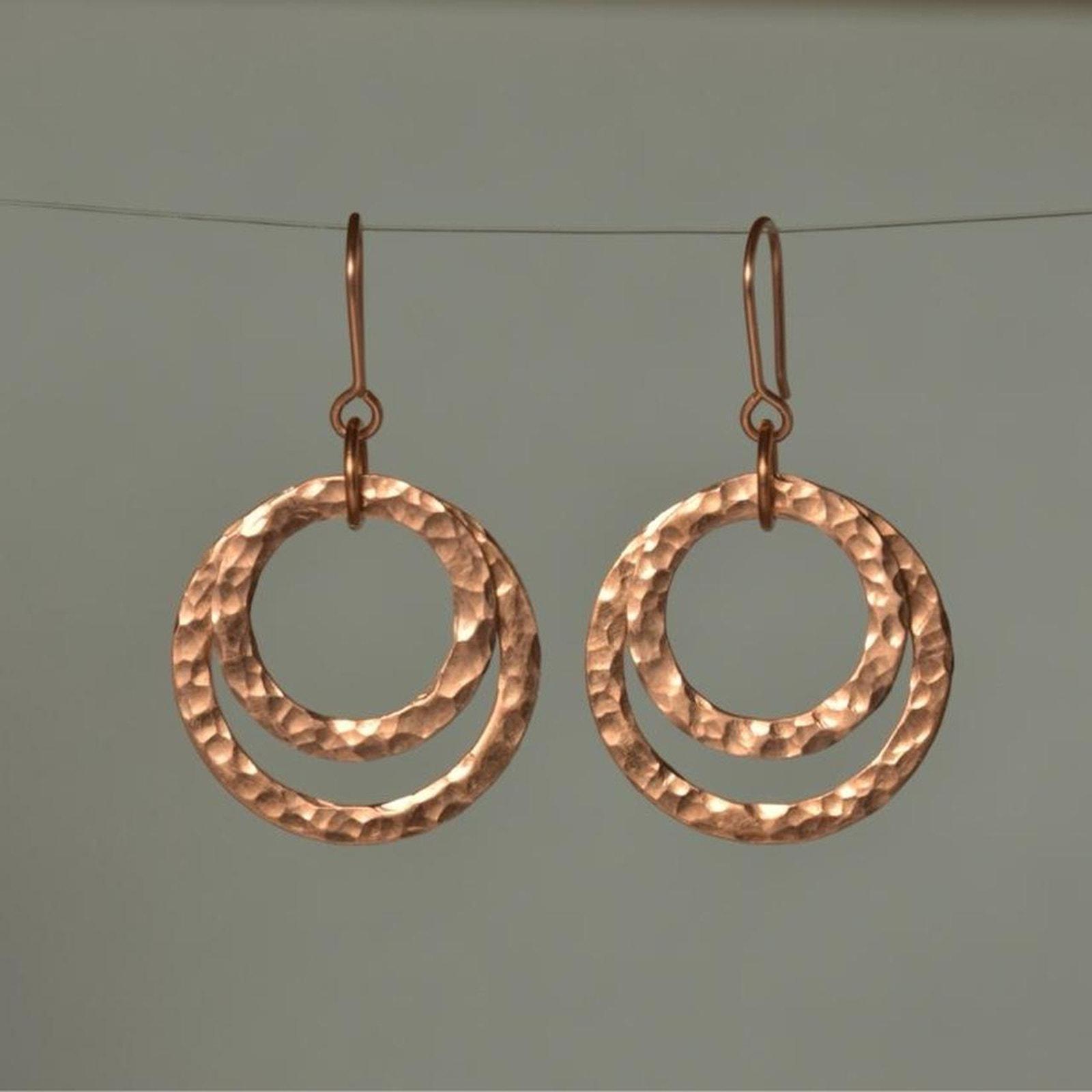 Hammered Copper Circles Dangle Earrings