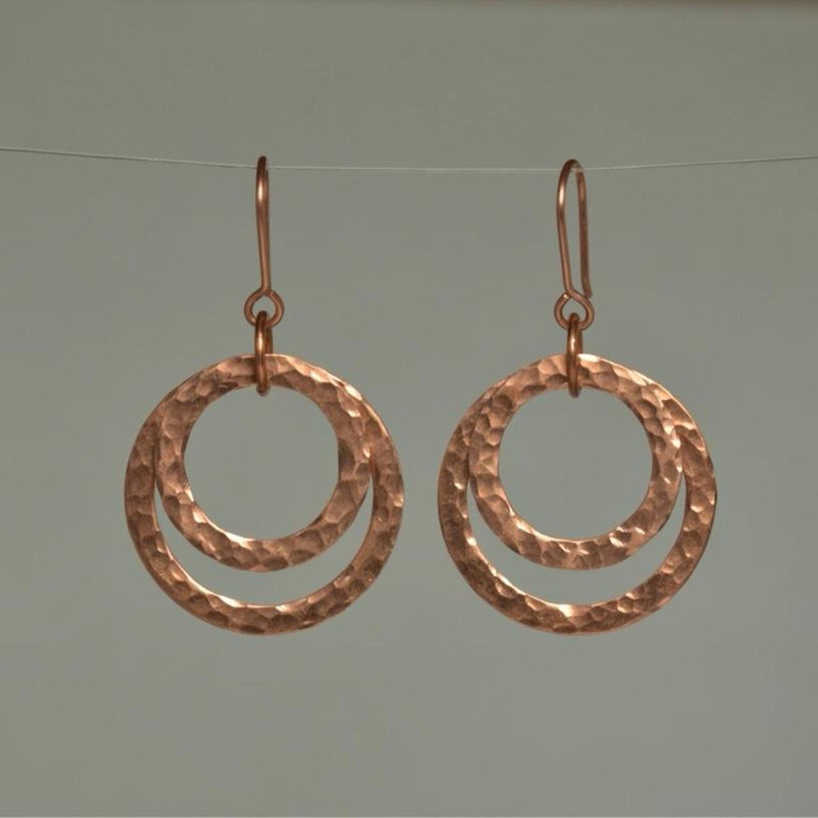 Hammered Copper Circles Dangle Earrings
