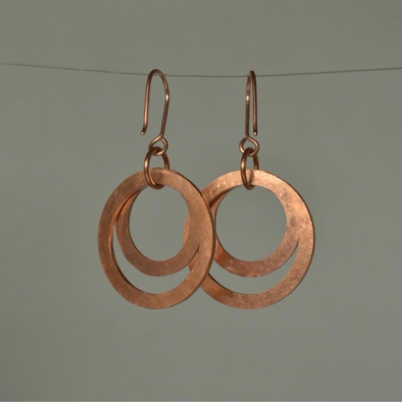 Hammered Copper Circles Dangle Earrings