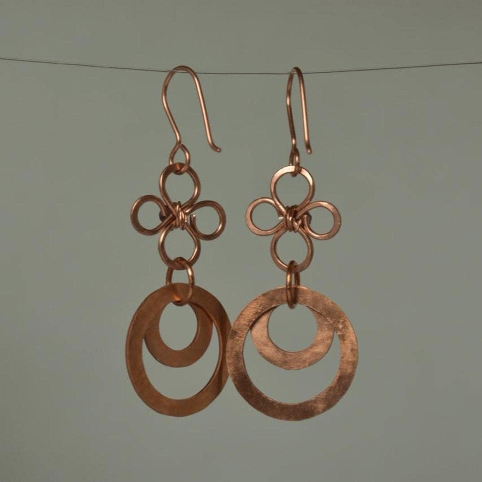 Garnet & Hammered Copper Fleur Links Dangle Earrings