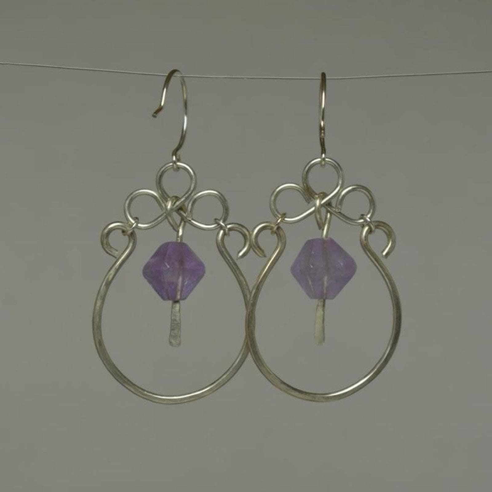 Amethyst & Hammered Sterling Silver Statement Earrings