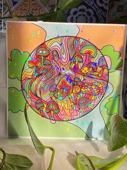 Mushie Falls Holographic Abstract Trippy Print 11"x11" (**SEE DESCRIPTION**)