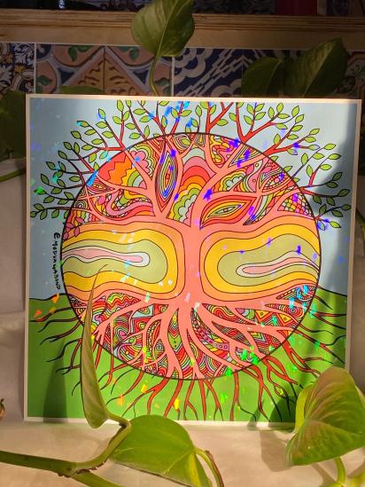 SALE* Holographic Abstract Trippy Tree of Life Print 11"x11" (*SEE DESCRIPTION)