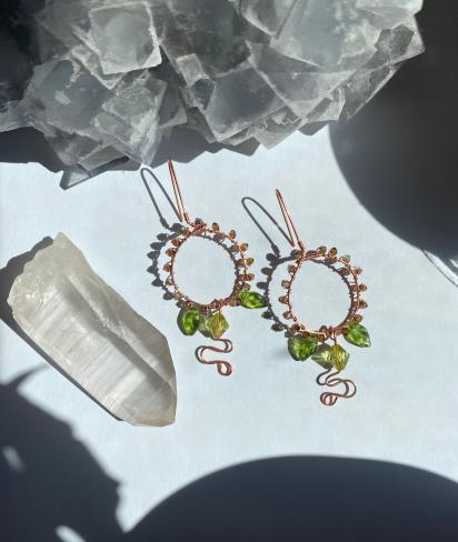 Leafy Crystal Copper Earrings