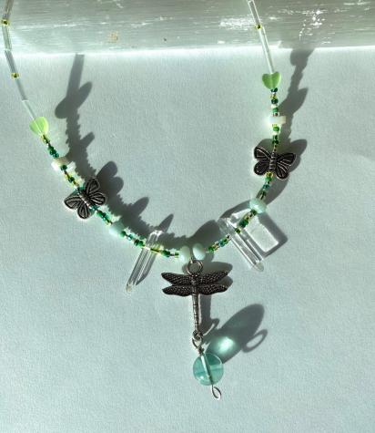 Fluorite, Quartz, Dragonfly & Butterfly Necklace