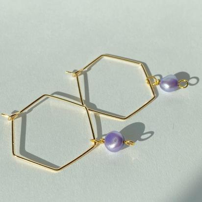 Hexagon Pearl Dangle Hoops (+ Colors)