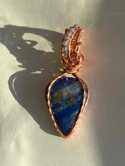 Lapis Lazuli & Tanzanite Copper Wire Pendant