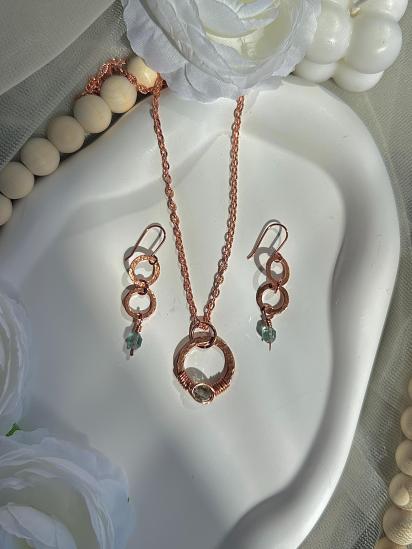 Handmade Fluorite Hammered Copper Link Necklace and Earrings Set