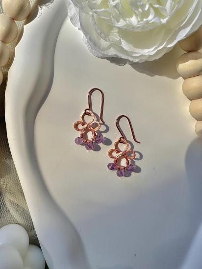 Handmade Natural Amethyst Hammered Copper Earrings