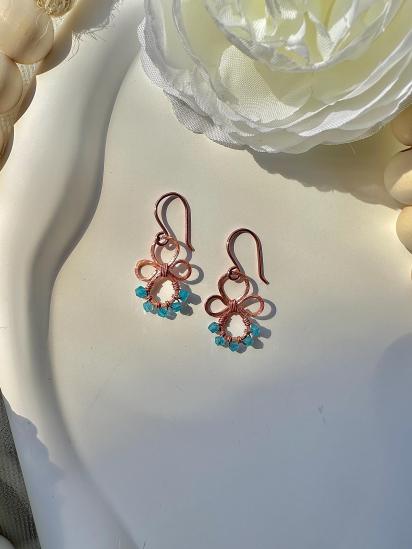 Handmade Natural Apatite Hammered Copper Earrings