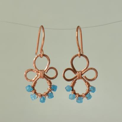 Natural Apatite Cube Hammered Copper Earrings