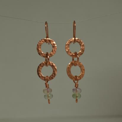 Natural Fluorite Hammered Copper Rings Earrings