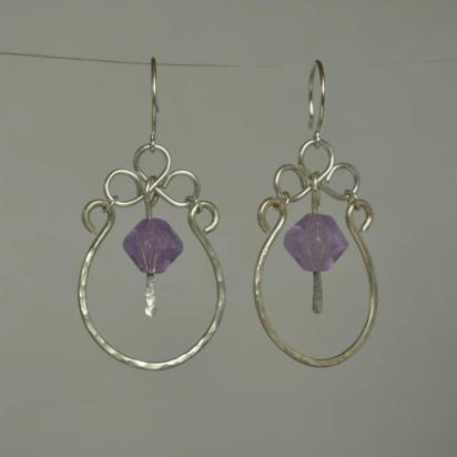 Amethyst & Hammered Sterling Silver Statement Earrings
