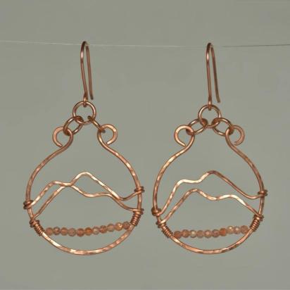 Sunstone & Hammered Copper Mountainscape Dangle Hoop Earrings