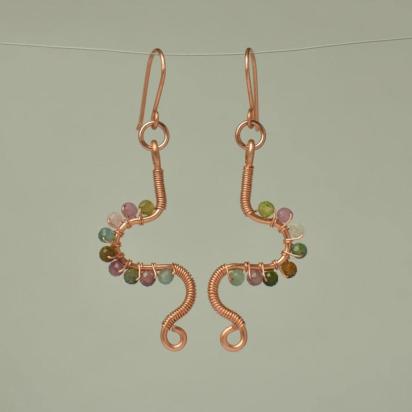 Tourmaline & Copper Eclectic Freeform Shape Earrings