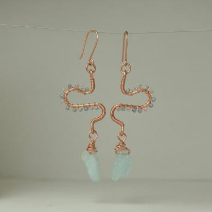 Aquamarine & Copper | Eclectic Freeform Dangle Earrings